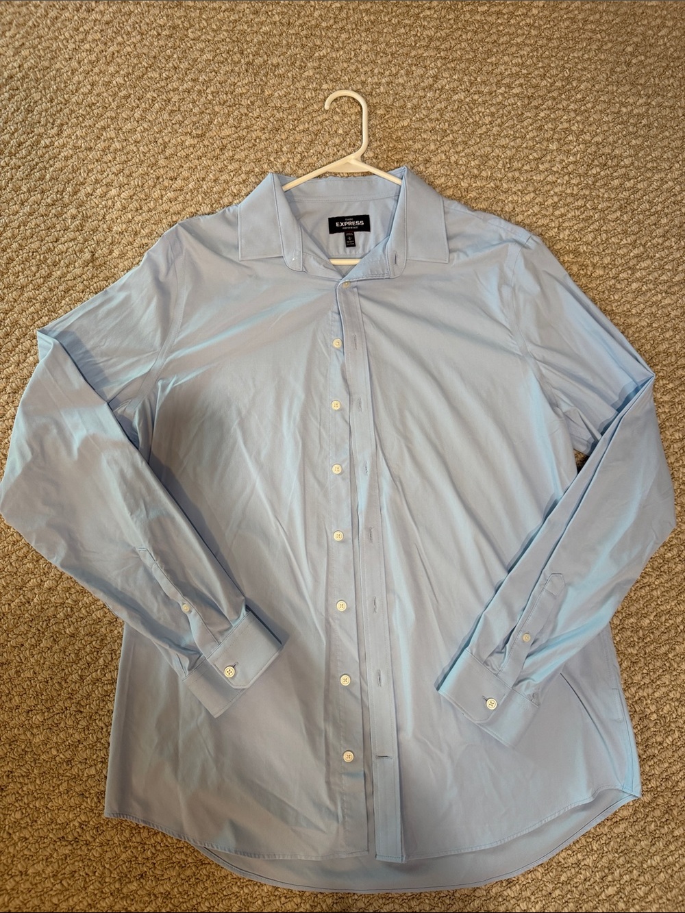 Express Light Blue Performance Men's Dress Shirt - Classic Spread Collar